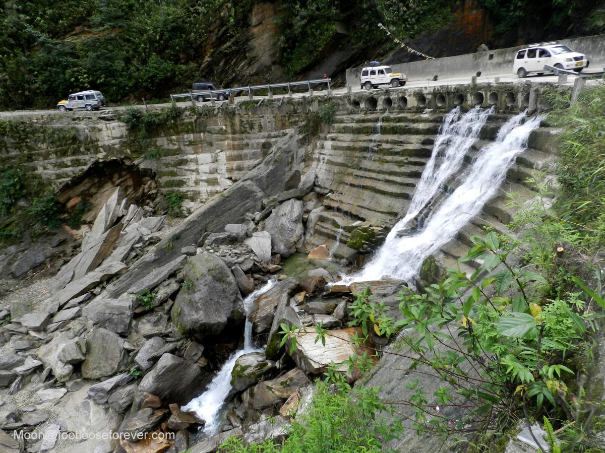waterfalls, mountain road, lachung, sikkim