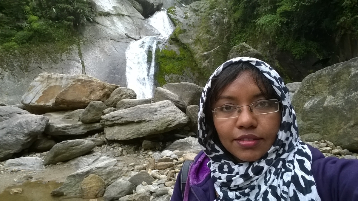selfie at waterfall
